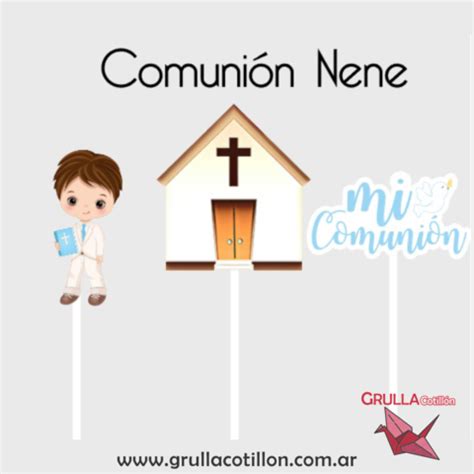 CAKE TOPPER x3 COMUNION CELESTE GRULLA COTILLÓN