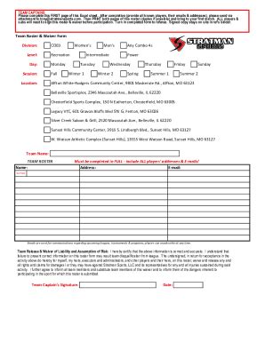 Fillable Online Team Roster Waiver Form Division COED Women S Men S