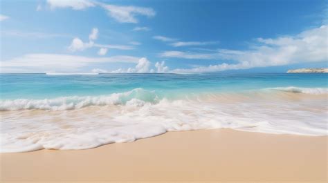 Sandy beach with blurry blue ocean. 21966760 Stock Photo at Vecteezy