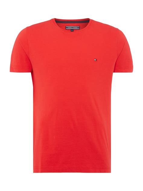 Tommy Hilfiger Flag Plain Crew Neck Regular Fit T Shirt In Red For Men