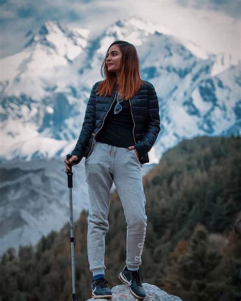 Kinza Posing With The Killer Mountain Nanga Parbat At Fairy Meadows