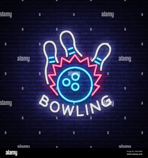 Bowling Logo Vector Neon Sign Symbol Bright Banner Advertising