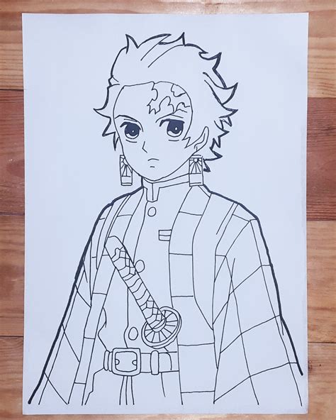 Tanjiro Kamado line art This is a lineart of Tanjiro Kamado from Kimetsu no Yaiba by hand not ...