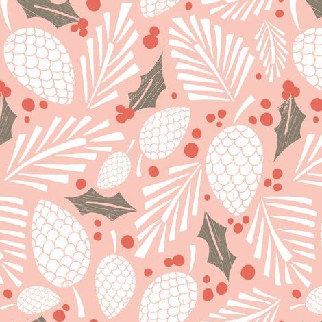 Winter Woodlands Pinecones Blush Pink Fabric Cute Christmas