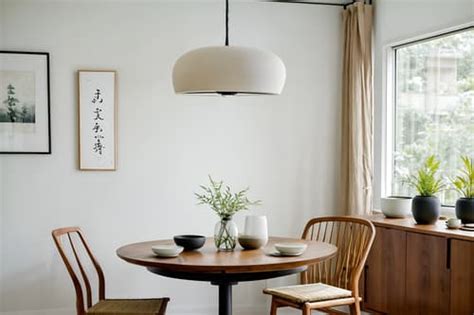 Zen Style Dining Room Interior With Vase And Dining Table And Plant And