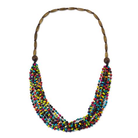 Unicef Market Wood Beaded Necklace Artisan Crafted Jewelry Rainbow Muse