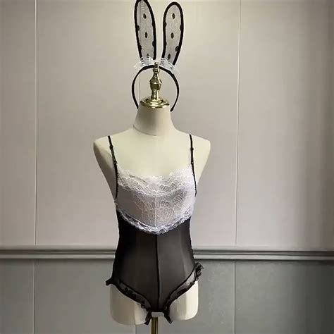 Plus Size Sexy Cosplay Rabbit Lingerie Teddy Garter V Neck One Piece