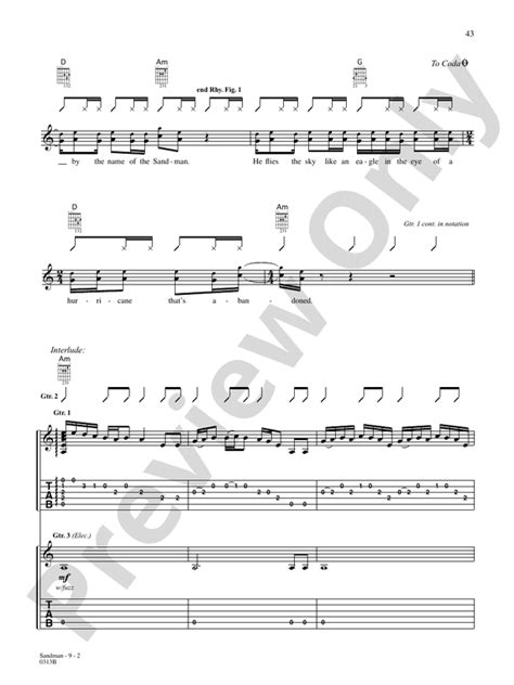 Sandman Guitar America Digital Sheet Music Download