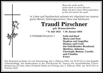 Traueranzeigen von Traudl Pirschner Allgäuer Zeitung