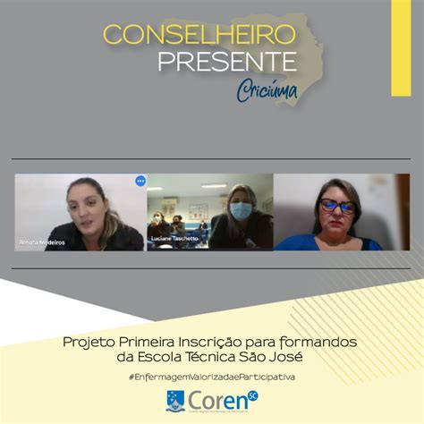 Projeto Primeira Inscri O Coren Sc Promove Palestra Na Escola T Cnica