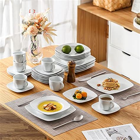 Malacasa Piece Square Dinnerware Set Porcelain Gray White Dishes