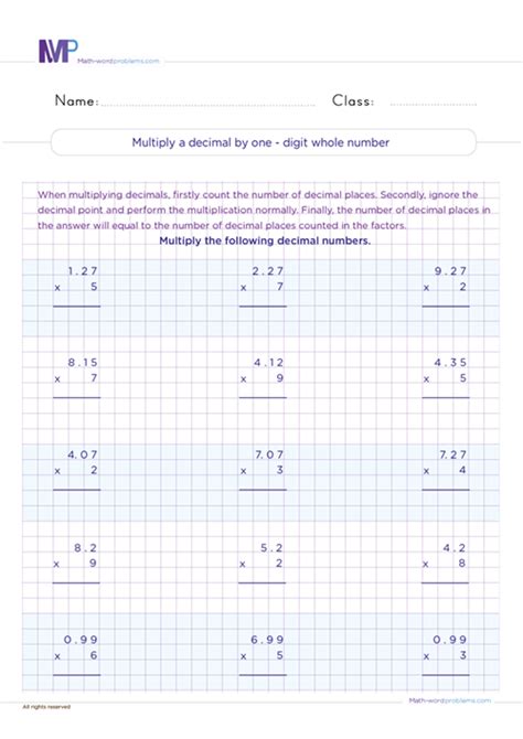 Multiply A Decimal By One Digit Whole Number