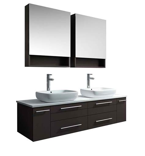 60 Espresso Wall Hung Double Vessel Sink Modern Bathroom Vanity With