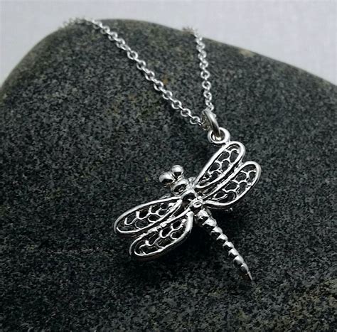 Dragonfly Necklace Sterling Silver Dragonfly Charm On Etsy