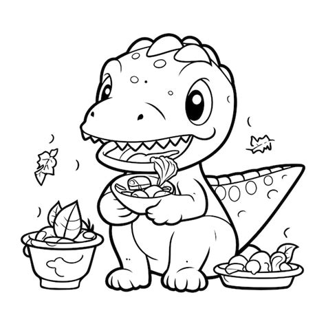 Página para colorear contorno de lindo dinosaurio con nachos Vector