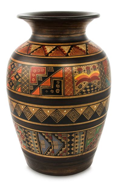 Unicef Market Inca Ceramic Vase Brown Painted Handmade In Peru