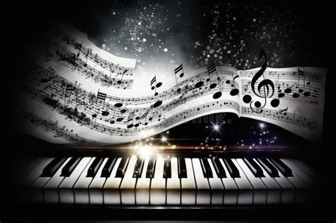 Piano and Music Notes on the Background. Illustration AI Generative ...