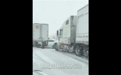 Close Call Woman Escapes Seconds Before Her Car Gets Hit By A Big Rig