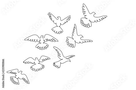 Pigeons fly. Line drawing. A flock of flying birds. Stock Vector ...