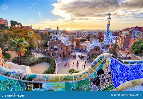 Park Guell, Barcelona stock image. Image of houses, city - 177314999