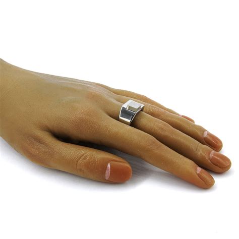 Anillo Acero Inox Plateado Cuadro Liso Lineas Estiloss