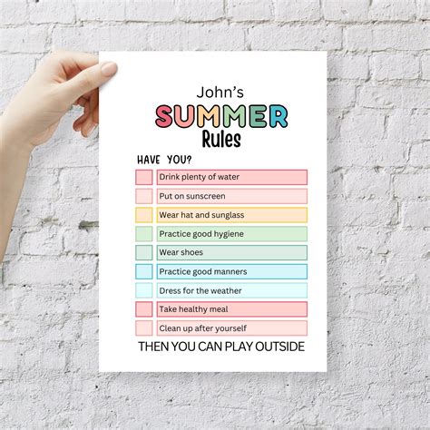 Summer Rules for Kids Summer Routine Editable Summer Rules Checklist