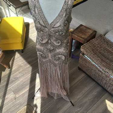 Beaded Evening Gown Nude Sheer Wedding Formal Sleevel Gem