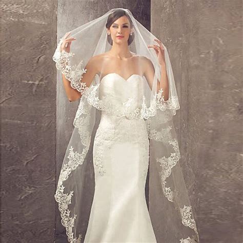 Wedding Veil Lace Edge Long Luxurious Bridal Veil Whiteivory Veil With Comb Tulle Cathedral One