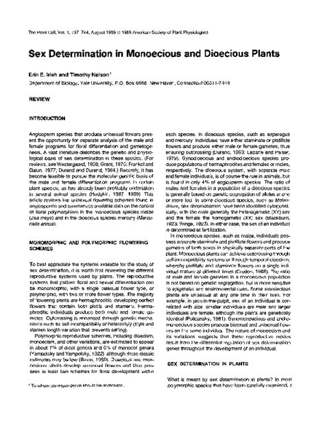 Pdf Sex Determination In Monoecious And Dioecious Plants Erin Irish