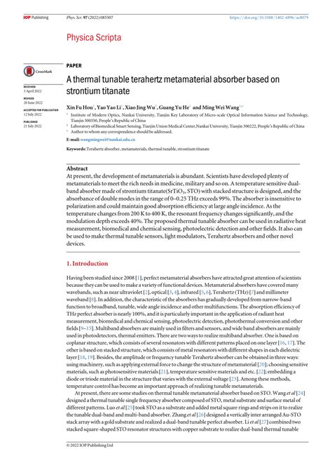 A Thermal Tunable Terahertz Metamaterial Absorber Based On Strontium