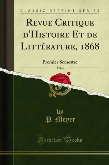 Revue Critique D Histoire Et De Litt Rature Vol Premier