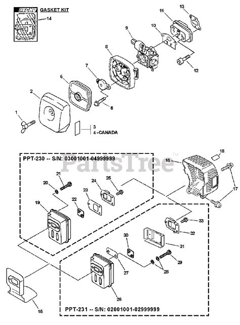 Echo PPT-230 - Echo Pole Saw (SN: 04001001 - 04999999) Intake, Exhaust ...