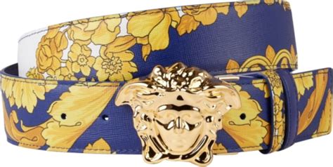 Versace Blue & Gold 'Hibiscus Baroque' Medusa Head Belt | INC STYLE