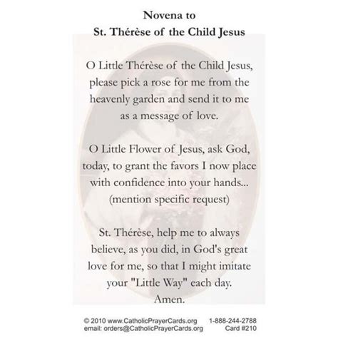 Bulk Prayer Cards : Saint Therese Novena Bulk Catholic Prayer ...