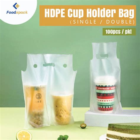 100pcs Matte Hdpe Cup Holder Bag Single Double Cup Plastic Cup