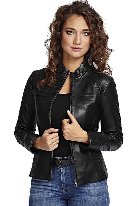 Petite Black Leather Jacket For Womens Urban Fashion Studio