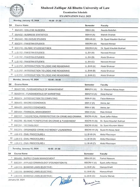 Examination Schedule Fall-2023 - 0001 | PDF