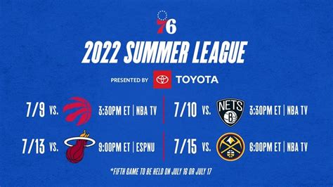 Sixers Summer League Schedule Announced Philadelphia 76ers