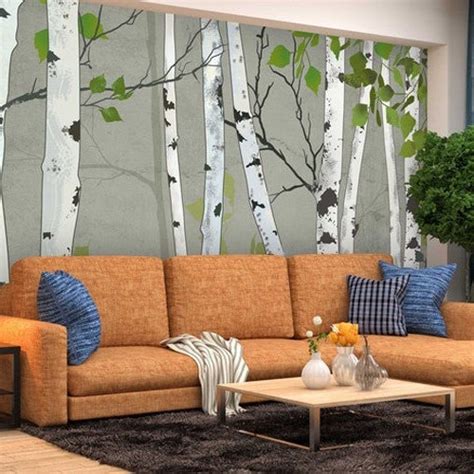 Oil Painting Abstract Birch Trees Wallpaper Wall Mural Hand Etsy