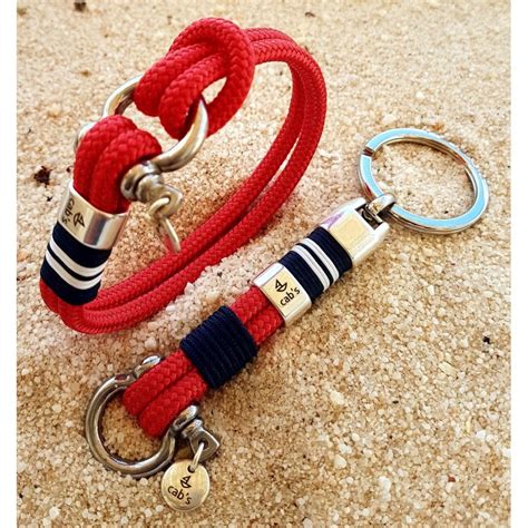 Conjunto Corsario Naval Pulsera Y Llavero Con Cabo N Utico Rojo Y