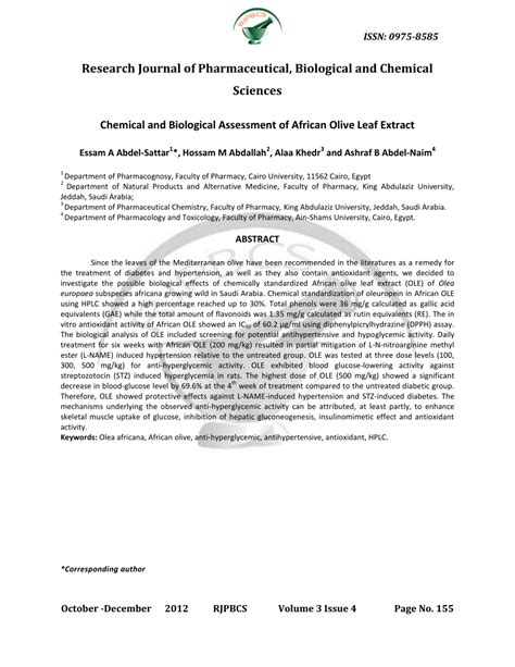 PDF Chemical And Biological Assessment Of African Olive Leaf Extract