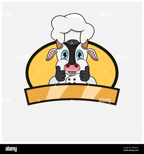 Cute Cow Chef And Cooking Theme Mascot Character Logo Label And