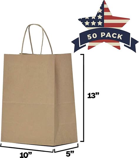 10X5X13 Inch 50pc Medium Kraft Recycled Paper Shopping Bulk Gift Bags W