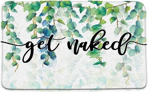 Sage Green Leaves Get Naked Bath Mat Watercolor Plant Eucalyptus Leaves