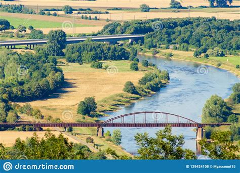 Bridge on the Weser River in Germany. a Beautiful View from the ...