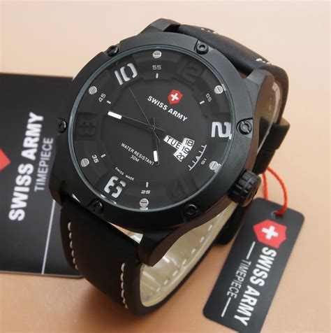 Jam Tangan Original Swiss Army SA3035 Black Leather White Bakul JT