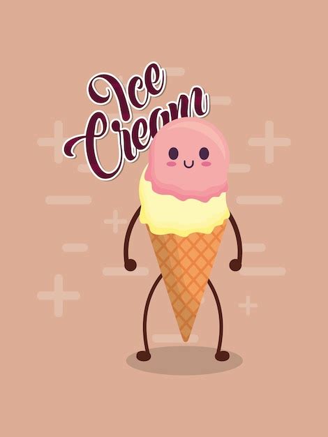 Icono De Cono De Helado Kawaii Vector Premium