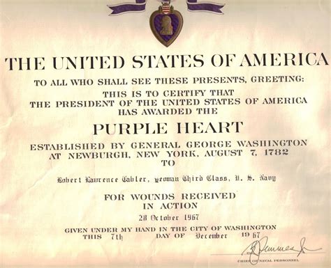 Purple Heart Certificate Template