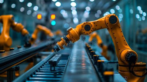 Robotic Arm Picking And Placing Objects Industrial Stock Photo