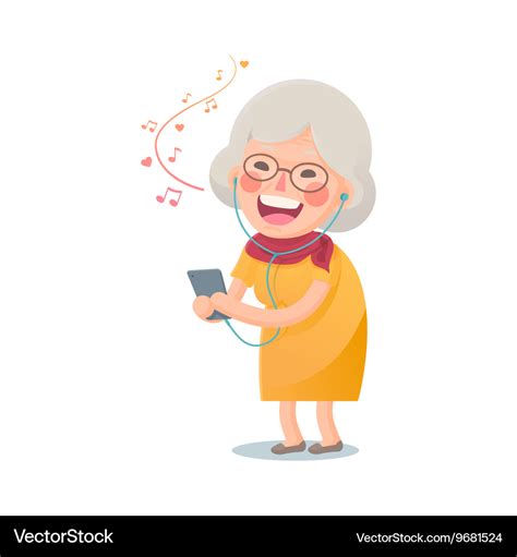 Happy Old Woman Listen Music Royalty Free Vector Image